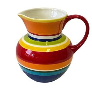 Pier 1 Imports Summer Stripes Pitcher 8" Multicolor Red Orange Yellow Ironstone